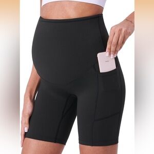 Women's Maternity Black High-Waisted Shorts- XXL